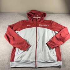 Oklahoma Sooners Hoodie Mens Large Red Gray NCAA Football Nike Therma Fit