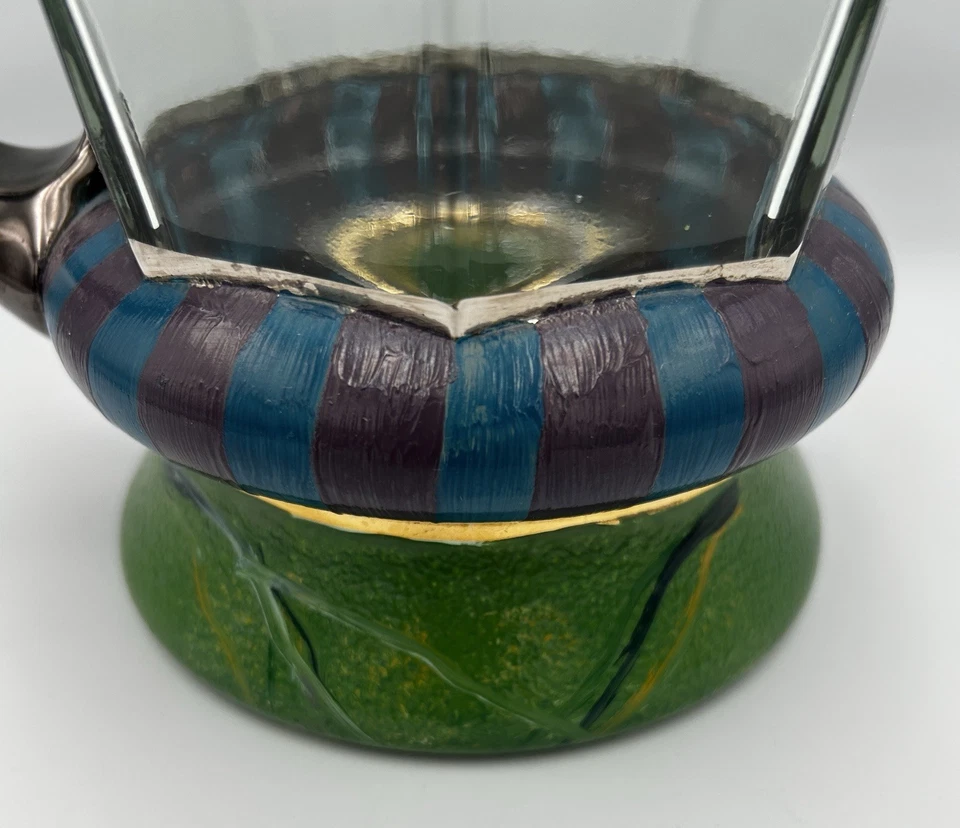 Vintage Mackenzie Childs Circus Octagonal Glass Pitcher Victoria & Richard - Image 3 of 4