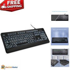Ergonomic Large Print Backlit Keyboard - Lightweight, Spill-Resistant USB Design