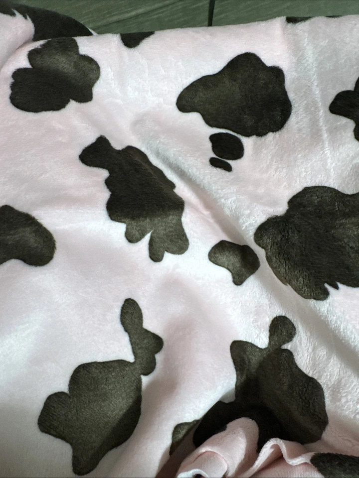 Minky, Minkee 30” Square For Baby Blanket Plush Fabric By Benartex Pink Cow - Image 2 of 4