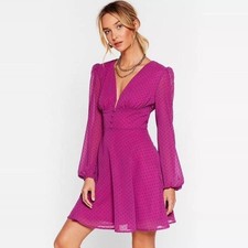 NEW Nasty Gal It's Dot Our Fault Button-Down Mini Dress size 10 Polka Dot