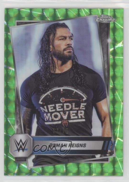 2025 Topps Chrome WWE Neon Green Geometric Refractor 17/75 Roman Reigns #3 6ns