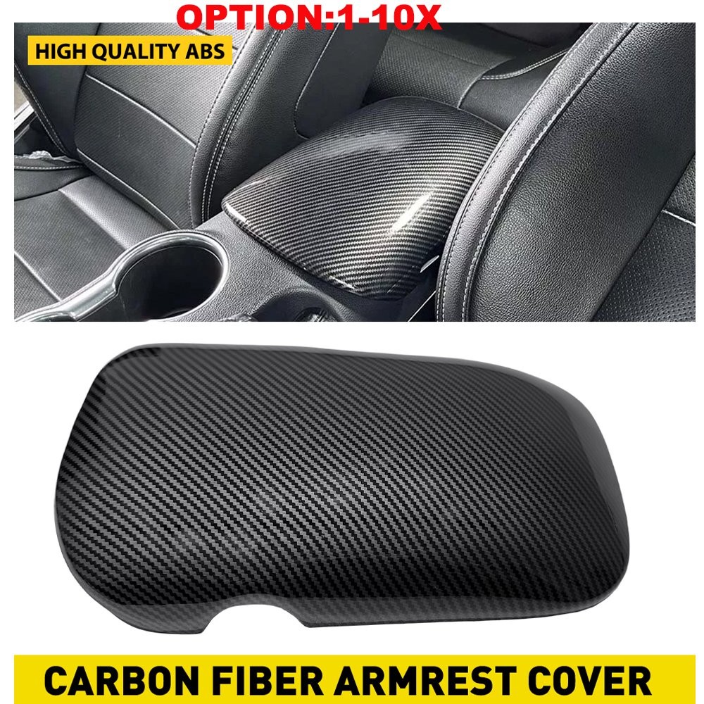 For Ford Mustang 2015+ Carbon Fiber Look Interior Armrest Box Storage Cover Trim