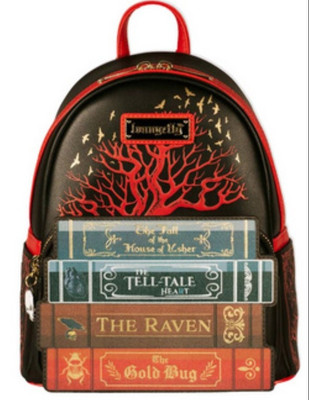Loungefly Limited Edition Edgar Allan Poe Book Stack Backpack - Red and Black