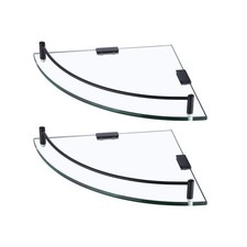 KES Matte Black Tempered Glass Corner Shelf with Rail Wall Mount - 2 Pack