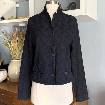 Lilith Textured Jacket Sz 42 M/L Navy Blue Wool Blend Minimalist Lagenlook