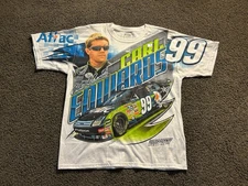 Vtg Carl Edwards Aflac Graphic All Over Print Chase NASCAR T-Shirt Mens L Large