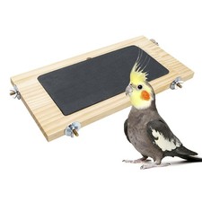 Bird Perch, Wooden Platform with Slate Rock, Bird Playground, Parakeet Shelf ...