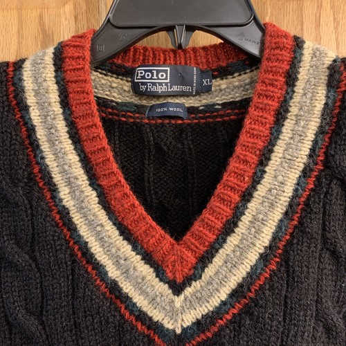 Maglione vintage POLO RALPH LAUREN 100% lana maglia cavo scollo a V uomo taglia XL - Foto 2 di 7