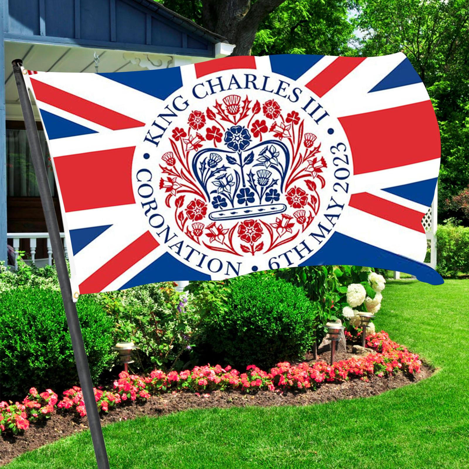 King Charles III Coronation Commemorative Flag 5x3Ft Union Jack Garden