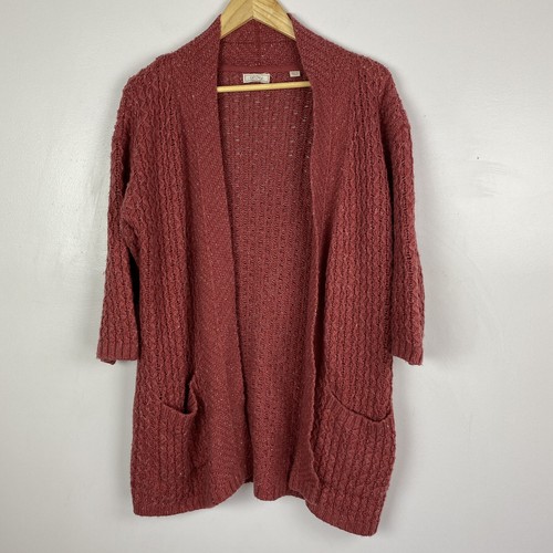 Sweater Cardigan Cable Knit Red Duster 