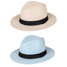 HERREN/DAMEN 100 % BAUMWOLLE FEDORA/PANAMA BREITE RAND SONNENMÜTZE HELLBLAU ODER STEIN