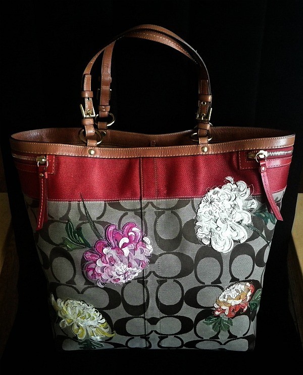 Coach Ltd Ed Khaki Sig C Multicolor Floral XL Flower Shopper