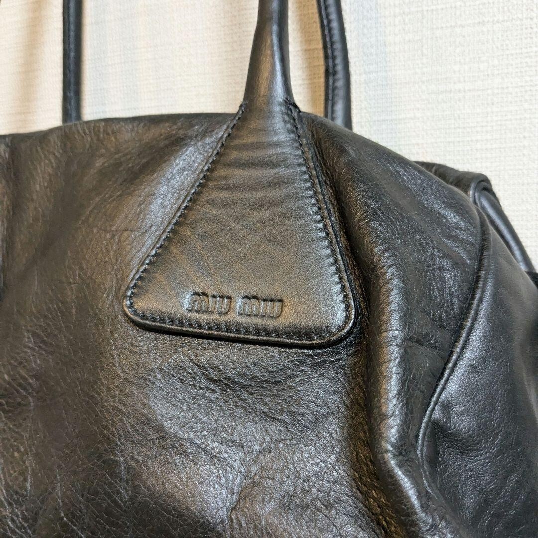 MIU MIU 00s Archive Leather Boston Bag Embossed Logo Black MIU MIU 00s Archive Leather Boston Bag Embossed Logo Black