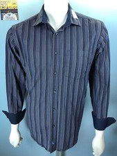Mens Tailorbyrd Large Classic Fit Midnight Lead Periwinkle Striped Cotton Shirt