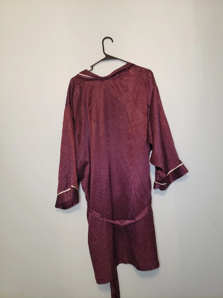 Vtg Maidenform Womens XL Robe 3/4 Sleeve Open Front Waist Tie Red Polka Dots - Image 2 of 4