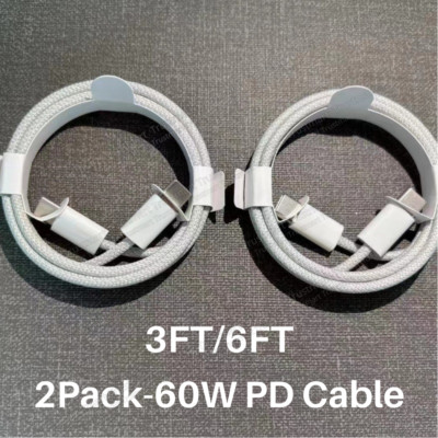 2Pcs 60W USB-C To C PD Fast Charging Cable for iPhone 16/15/iPad/Samsung/MacBook