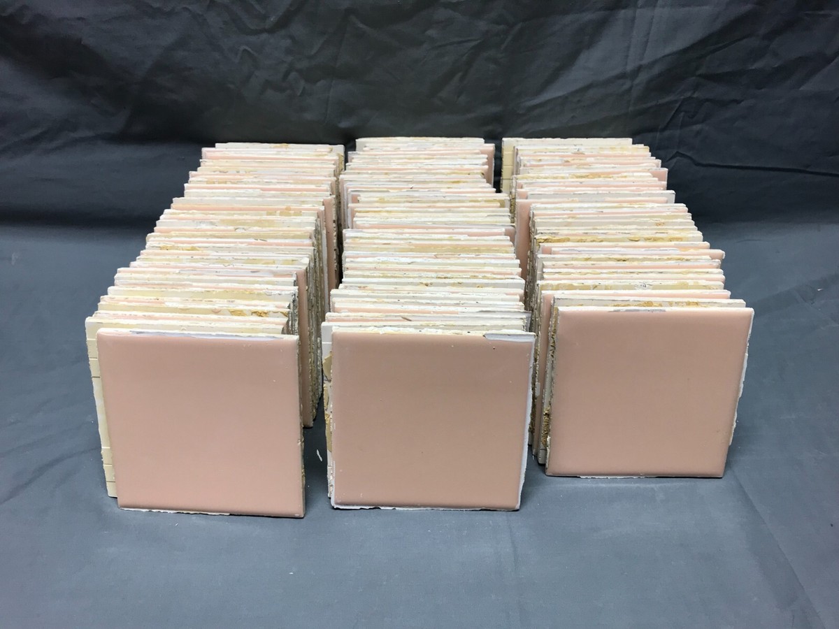 Antique Vintage Lot 100 CROWN Ceramic Tan Pink Bathroom Tiles 4x4