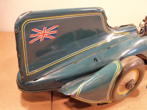 SUPERB TINPLATE CLOCKWORK GUNTHERMANN "BLUE BIRD" LAND SPEED RECORD CAR (1930's) - Picture 12 of 18