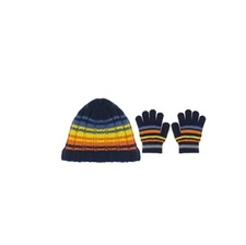 Capelli New York Gradient Stripe Beanie and Gloves Navy/Yellow