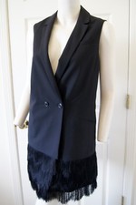 Banana Republic Collection Solid Black Wool 2 Button Fringe Drop Waist Dress 8