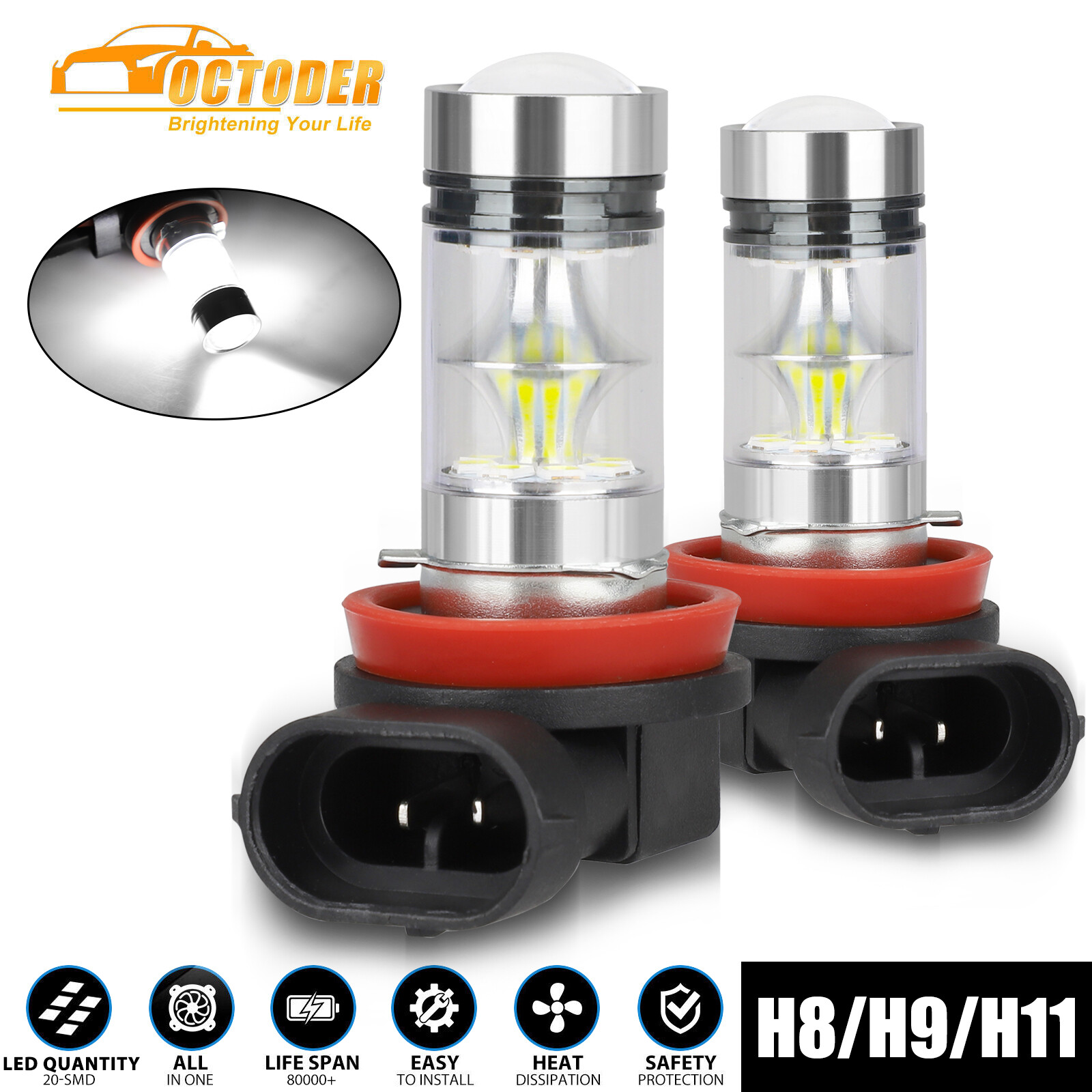 2x H8 H11 H16 LED Fog Driving DRL Light Bulb Kit 3600LM 6000K Xenon Super White