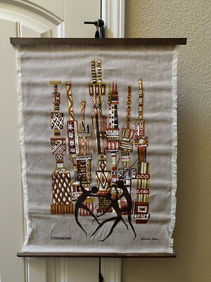 Vintage 1960's Donald Clark Silk Screen Linen Wall Hanging-Australia Native MCM