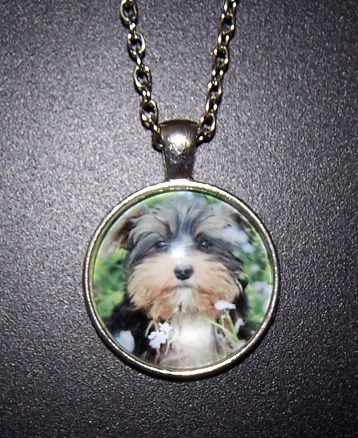 Yorkie Dog crystal charm pendant necklace 925 Sterling Silver chain