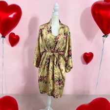 SOPHIA by DELICATES Y2K Large Floral Satin Kimono Robe & Medium Slip Gown Set