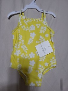 Starting Out Baby Girl's 09 Months Ruffle Neckline Floral Swimsuit Yellow 
