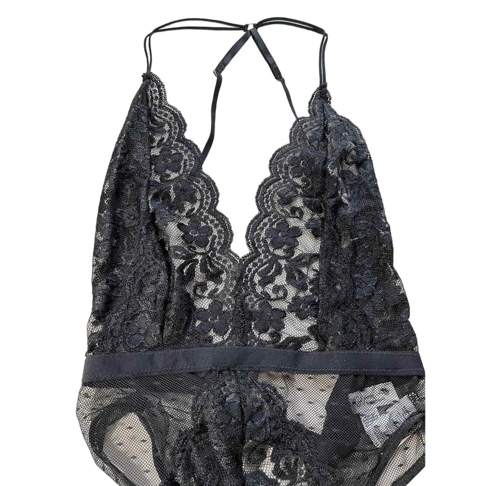 Tanga de peluche IN BLOOM BY JONQUIL cuello profundo encaje en negro - NUEVO CON ETIQUETAS - talla pequeña Foto 2 de 4