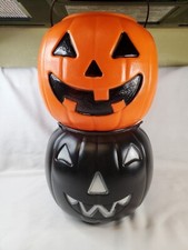 2 Vintage General Foam Plastics Pumpkin Bucket Halloween Pails MADE IN USA