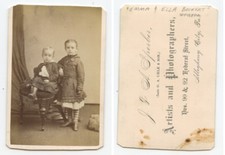 CUTE SIBLINGS, EMMA + ELLA BECKERT, ALLEGHENY, PA, CDV PORTRAIT BY SPERBER