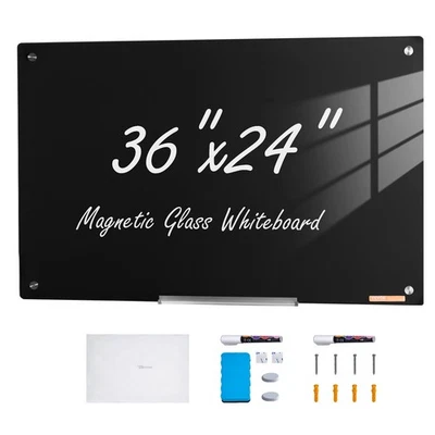 VEVOR Tableau Magnétique Effaçable à Sec en Verre Noire 90x60 cm Mural Bureau - Photo 1/4