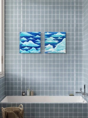Original Cloudy Sky Acrylic Painting on Canvas 5x5in set of 2