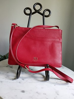 Radley London Red Leather Small Travel Crossbody Double Zip Top Bag Purse
