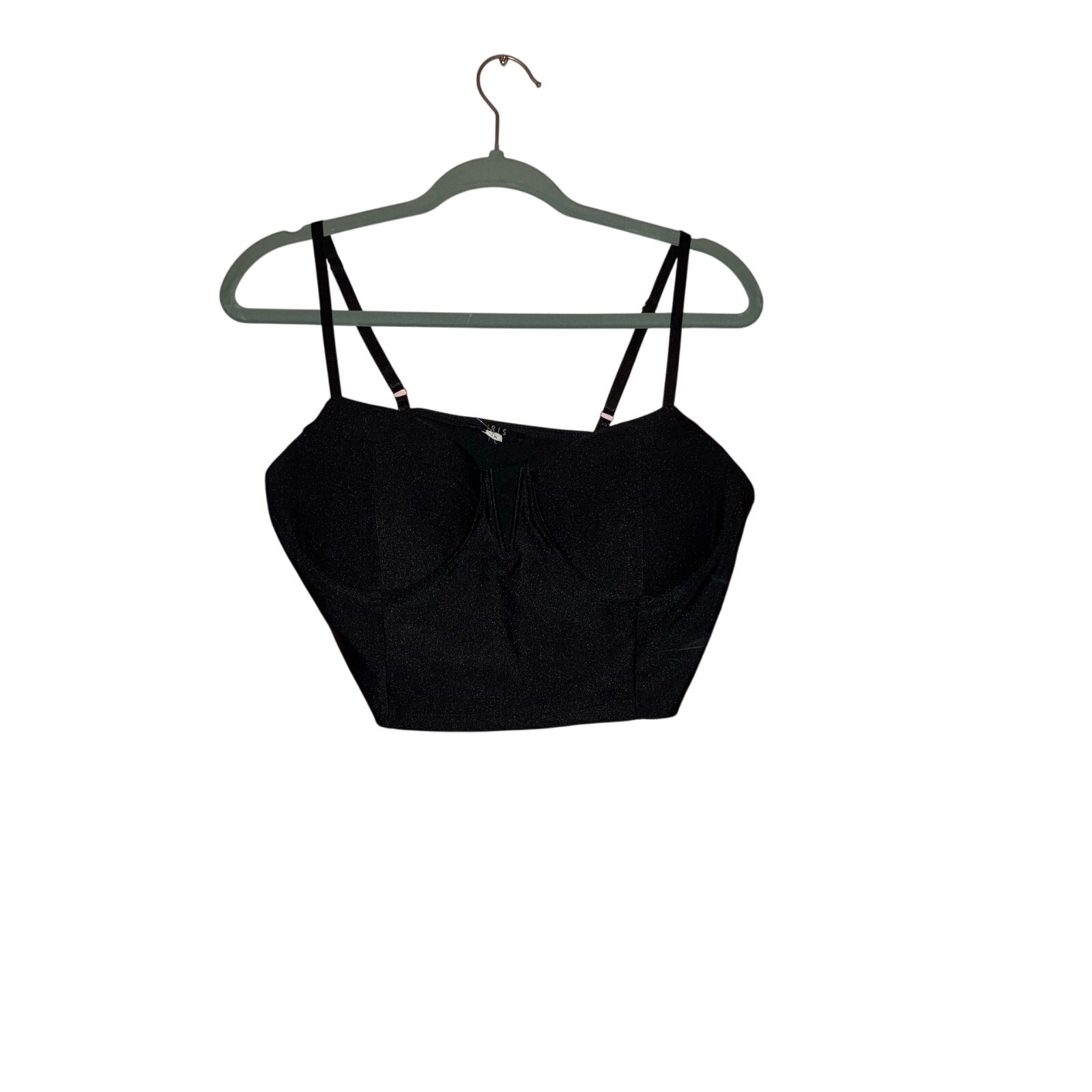 NWT IRIS Black Sparkle Bustier Crop Top/ Bra Top Size Large
