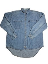 Levi s Denim Shirt Men Large VTG 90 s Blue Metal Button Up Indigo Faded Heritage
