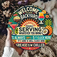 2D FlatBackyard BBQ Time 7.87Inch X 7.87Inch Round Metal Wall Art, Perfect Livin