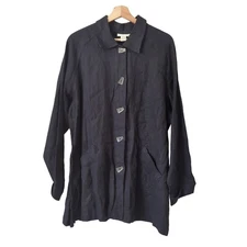 J.Jill Button Up Top Womens Medium Black Lagenlook Oversize Longline Vintage USA