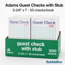 Adams Guest Checks w/ Stub 3-3/8x7 – 20/40/100 Books Options (50 Sheets Each)