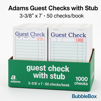 Adams Guest Checks w/ Stub 3-3/8x7   20/40/100 Books Options (50 Sheets Each)