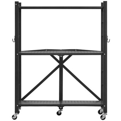 Rolling 3-Tier 28x13x36in Metal Shelf Stackable Design Modern Look