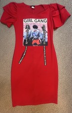 Girl Gang Body Con Dress Womens Size Small Red And White 