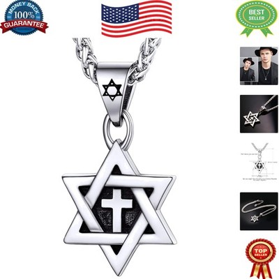 Hypoallergenic Hexagon Star of David Pendant Necklace - 316L Stainless Steel