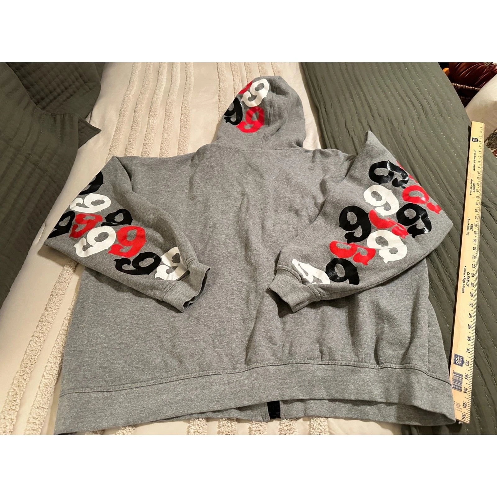 Gino Green Global Zip Up Hoodie Gray 4XL GGG 99 All Over Print Rhinestone Y2K - product detail image 2
