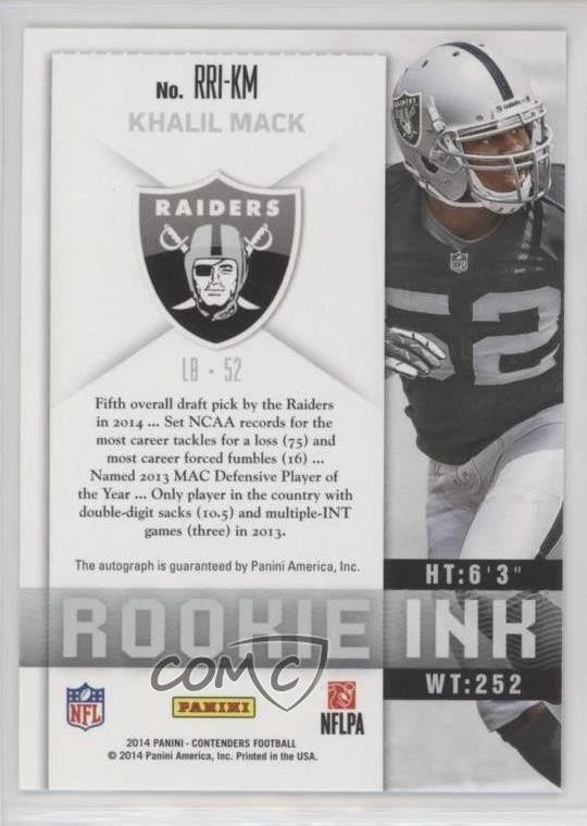2014 Panini Contenders Rookie Ink RPS Khalil Mack #RRI-KM Auto RC - Image 2 of 2