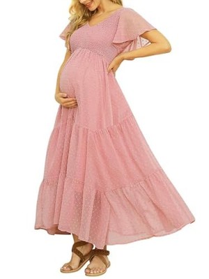 pink elegant maternity dresses for baby shower Lila Baby Shower Maternity Dress in Candy Pink
