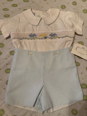 Vive La Fete Jon Jon Chick Smocked  Blue & White Seersucker  Boy 24 Months