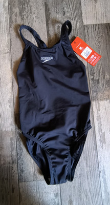 Speedo Damen Badeanzug Einteiler Blau Gr. 32 mit Logo, breite Träger